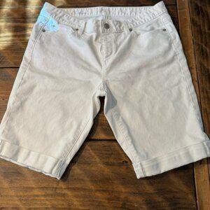 LOFT Bermuda Shorts Womens 8 White Denim Cotton Stretch 10”
